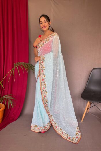 Elegant Pure Georgette Saree for Weddings & Parties, Blouse