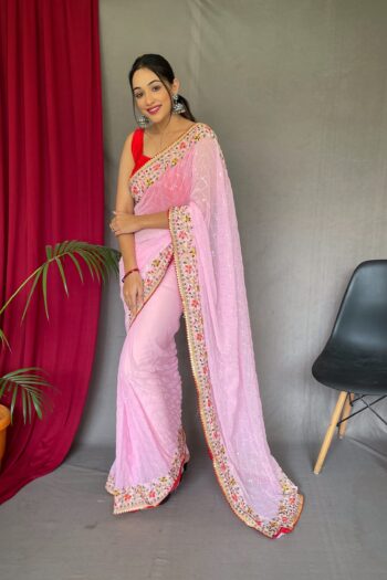 Elegant Pure Georgette Saree for Weddings & Parties, Blouse