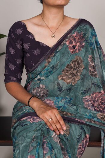 Elegant Floral Georgette Saree With Lace Border