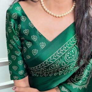 Emerald Elegance: Green Semi Gaji Satin Saree with Foil Work