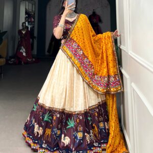 Vibrant Heritage: Dola Silk Gamthi Work Navratri Lehenga