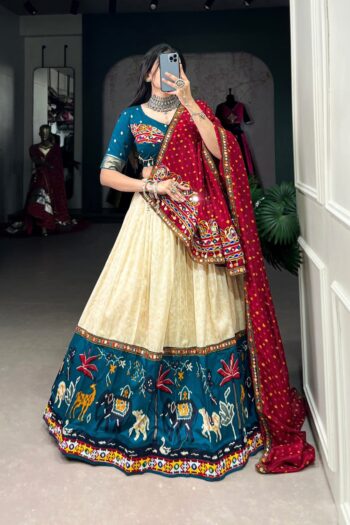 Vibrant Heritage: Dola Silk Gamthi Work Navratri Lehenga