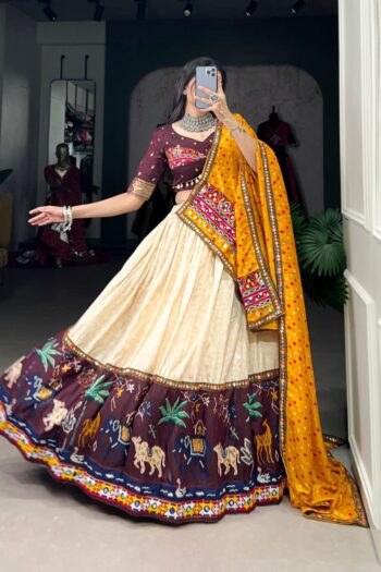 Vibrant Heritage: Dola Silk Gamthi Work Navratri Lehenga