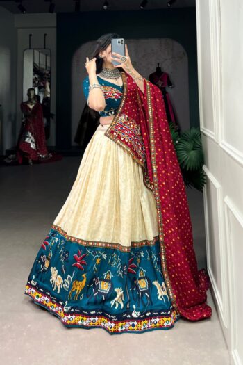 Vibrant Heritage: Dola Silk Gamthi Work Navratri Lehenga