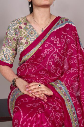 Emerald Elegance Fusion Madhubani & Bandhej Silk Saree