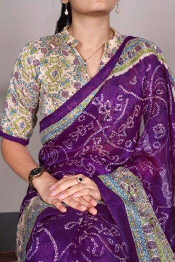 Emerald Elegance Fusion Madhubani & Bandhej Silk Saree