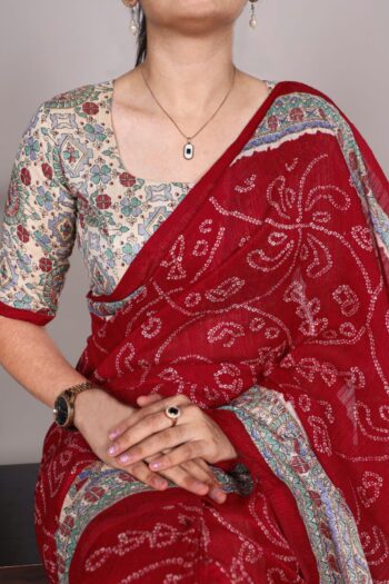 Emerald Elegance Fusion Madhubani & Bandhej Silk Saree