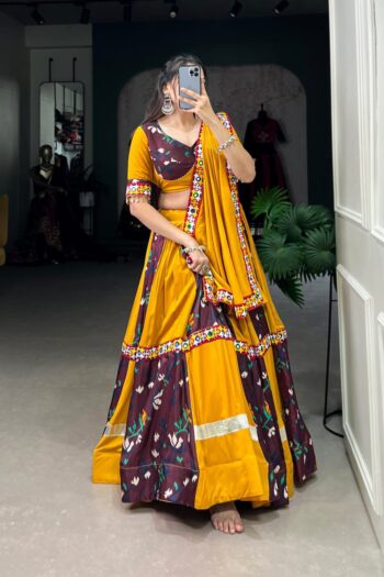 Navratri Elegance Embossed Rayon-Silk Lehenga & Mirror Work