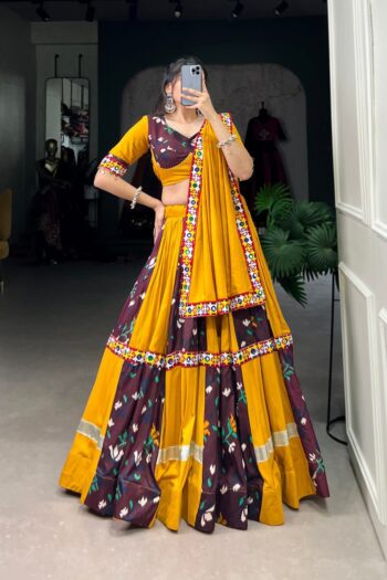 Navratri Elegance Embossed Rayon-Silk Lehenga & Mirror Work