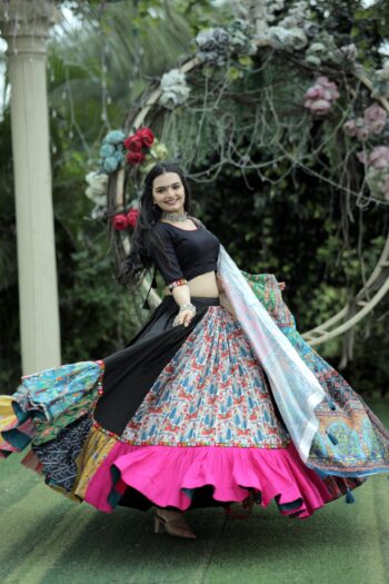 Precious Black Rayon Lehenga Choli with Embroidery & Dupatta