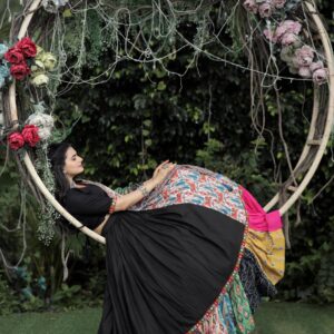 Precious Black Rayon Lehenga Choli with Embroidery & Dupatta