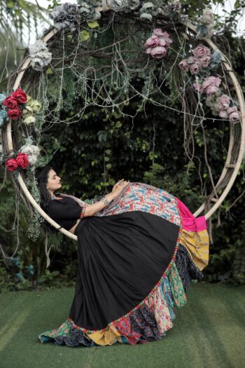 Precious Black Rayon Lehenga Choli with Embroidery & Dupatta