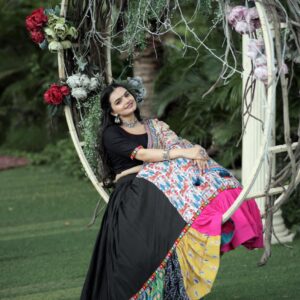 Precious Black Rayon Lehenga Choli with Embroidery & Dupatta