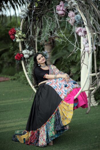 Precious Black Rayon Lehenga Choli with Embroidery & Dupatta