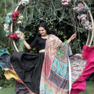 Precious Black Rayon Lehenga Choli with Embroidery & Dupatta