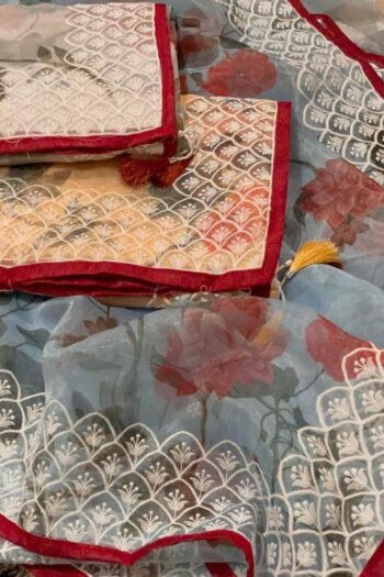 Soft Organza Saree with Elegant Embroidery & Lace Border