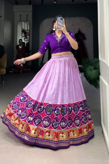 Heritage Elegance Tussar Silk Lehenga with Bandhej & Patola