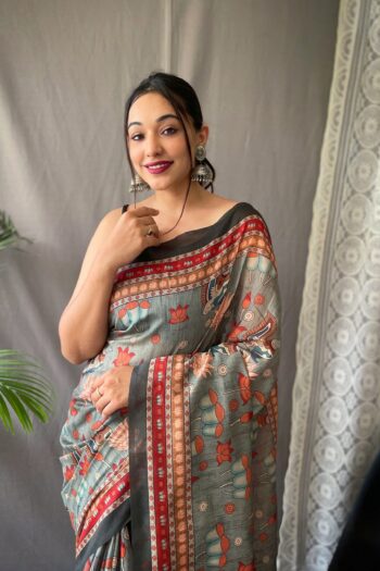 Kalamkari Majesty Pure Malai Cotton Saree with Big Border