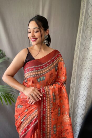 Kalamkari Majesty Pure Malai Cotton Saree with Big Border