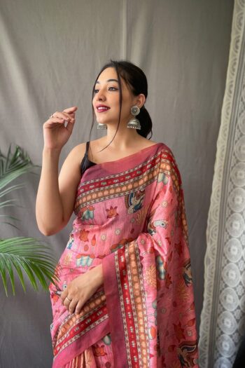 Kalamkari Majesty Pure Malai Cotton Saree with Big Border