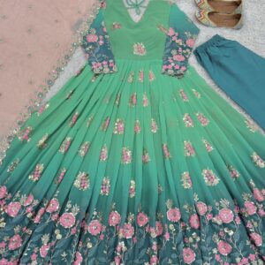 Fully Stitched Party Wear Gown with Heavy Embroidery & Print