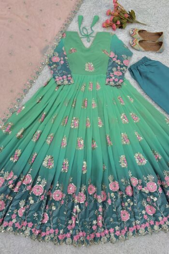 Fully Stitched Party Wear Gown with Heavy Embroidery & Print