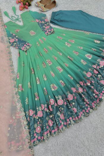 Fully Stitched Party Wear Gown with Heavy Embroidery & Print
