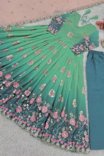 Fully Stitched Party Wear Gown with Heavy Embroidery & Print
