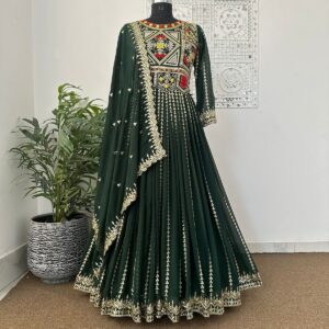 Majestic Glow 5mm Sequin Gown with Belt & Faux Georgette Dupatta