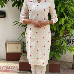 Radiant Red Beautifully Embroidered Cora Cotton Outfit