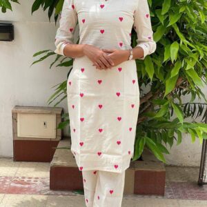 Radiant Red Beautifully Embroidered Cora Cotton Outfit