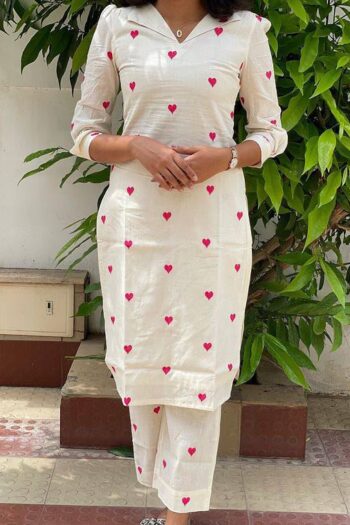 Radiant Red Beautifully Embroidered Cora Cotton Outfit