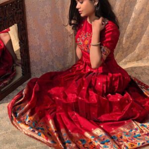 Royal Threads Jacquard Silk Paithani Gown with Silk Lining