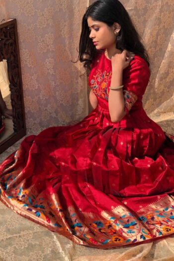 Royal Threads Jacquard Silk Paithani Gown with Silk Lining