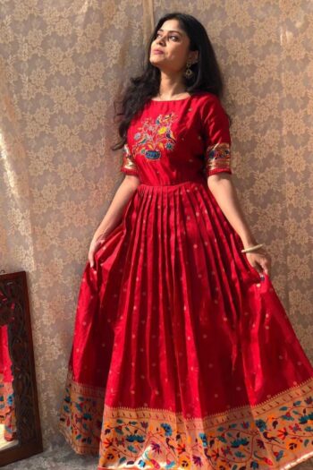 Royal Threads Jacquard Silk Paithani Gown with Silk Lining