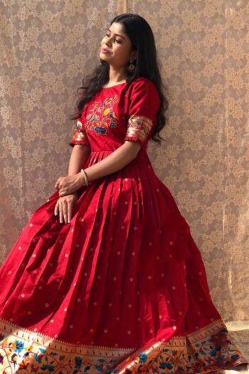 Royal Threads Jacquard Silk Paithani Gown with Silk Lining