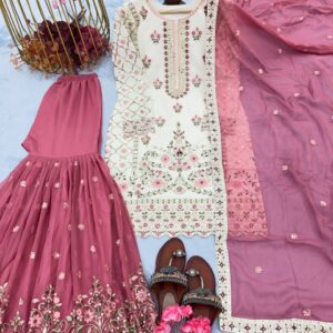 InFloura Elegance Faux Georgette Kurta & Palazzo Set