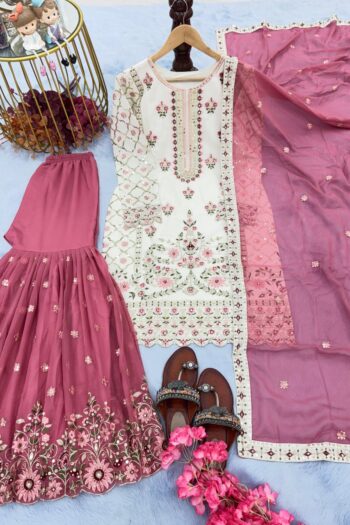 InFloura Elegance Faux Georgette Kurta & Palazzo Set