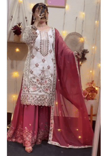 InFloura Elegance Faux Georgette Kurta & Palazzo Set