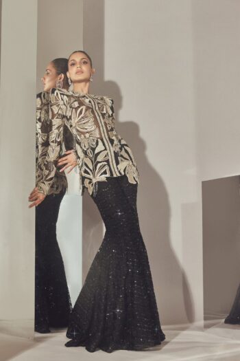 Gleaming Grace Designer Sequined Top with Palazzo Set