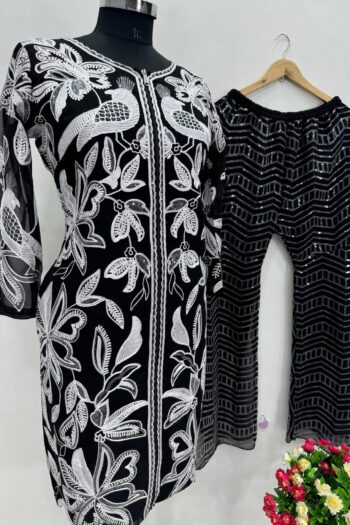 Gleaming Grace Designer Sequined Top with Palazzo Set