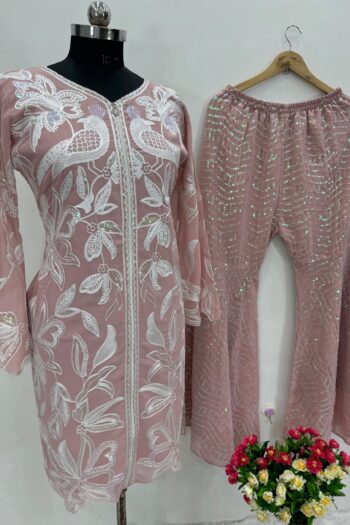 Gleaming Grace Designer Sequined Top with Palazzo Set