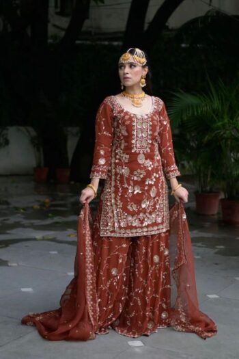 Festive Flair Designer Top, Palazzo, and Embroidered Dupatta
