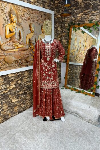 Festive Flair Designer Top, Palazzo, and Embroidered Dupatta