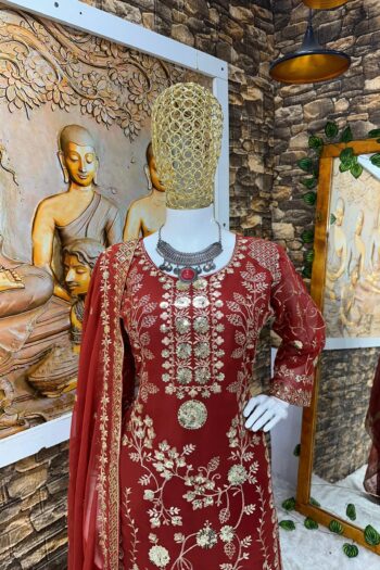 Festive Flair Designer Top, Palazzo, and Embroidered Dupatta