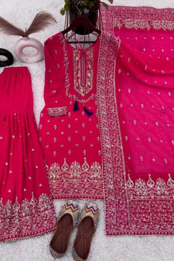 Festive Radiance Pink Sharara Set with Embroidered Dupatta