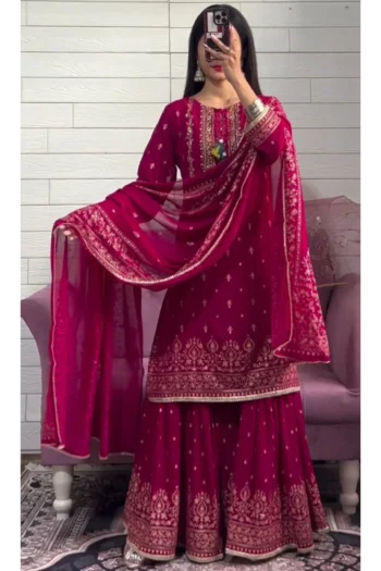 Festive Radiance Pink Sharara Set with Embroidered Dupatta