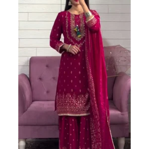 Festive Radiance Pink Sharara Set with Embroidered Dupatta