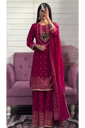 Festive Radiance Pink Sharara Set with Embroidered Dupatta