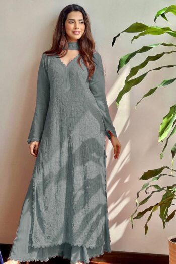 Chikankari Heritage Faux Georgette Top, Plazzo and Dupatta
